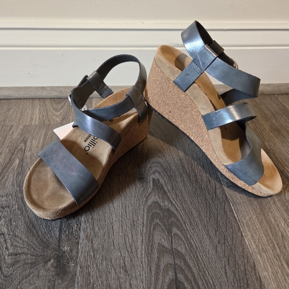 Birkenstock Papillio Sibyl Nubeck Metallic Black Wedge Sandals Size 37